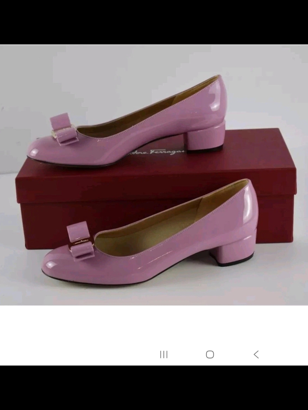 New Salvatore Ferragamo Sz 9.5 B Vara Vertigo Pink Logo Bow Patent Leather Pumps